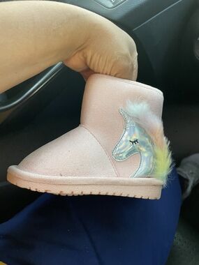 Kids Pink Unicorn Boot with Iridescent Detail